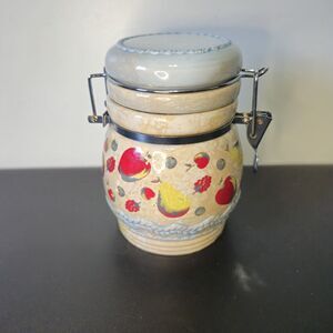 Vintage MSRF Inc Ceramic Fruit Canister Jar Metal Hinged Locking Lid Cottagecore